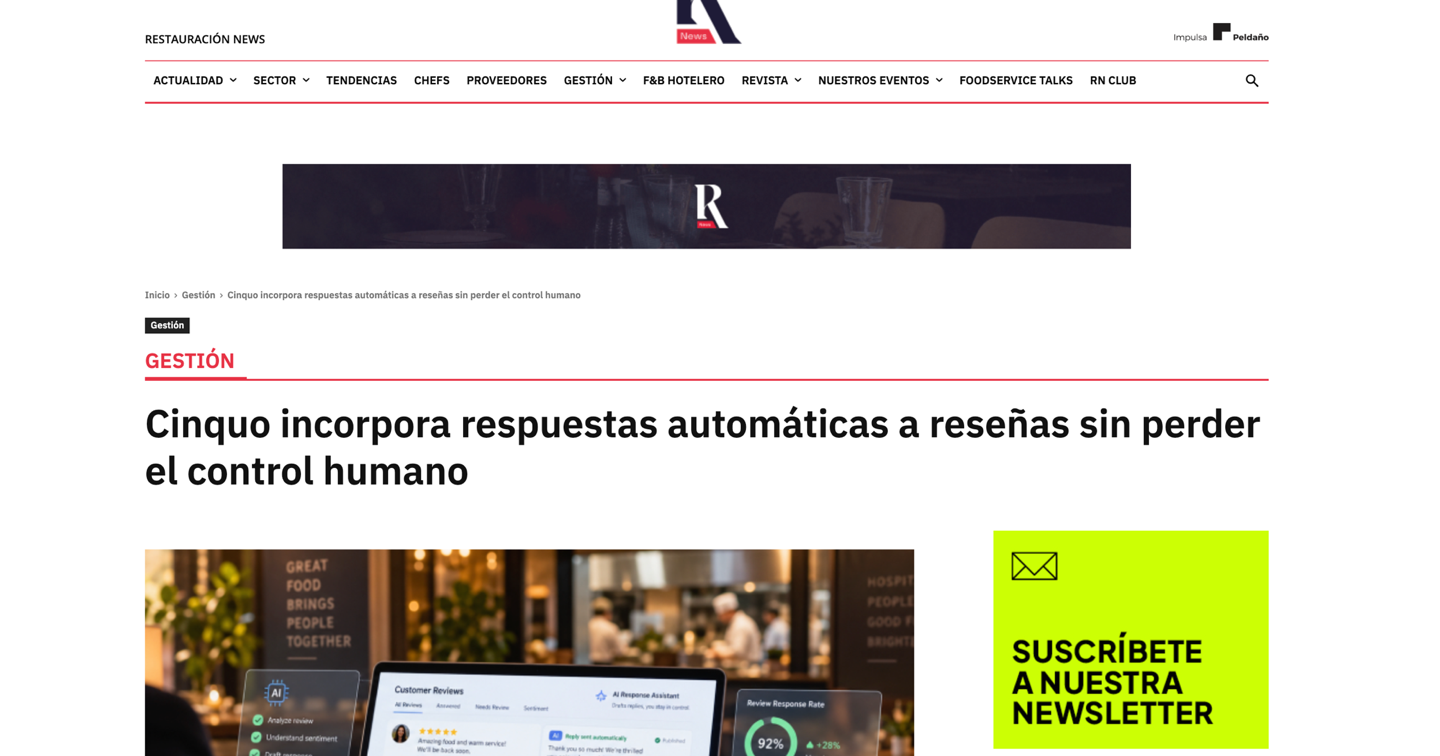 Cinquo incorpora respuestas automáticas a reseñas sin perder el control humano