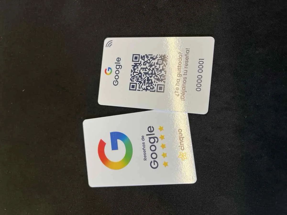 Cinquo-branded NFC review card, front and back