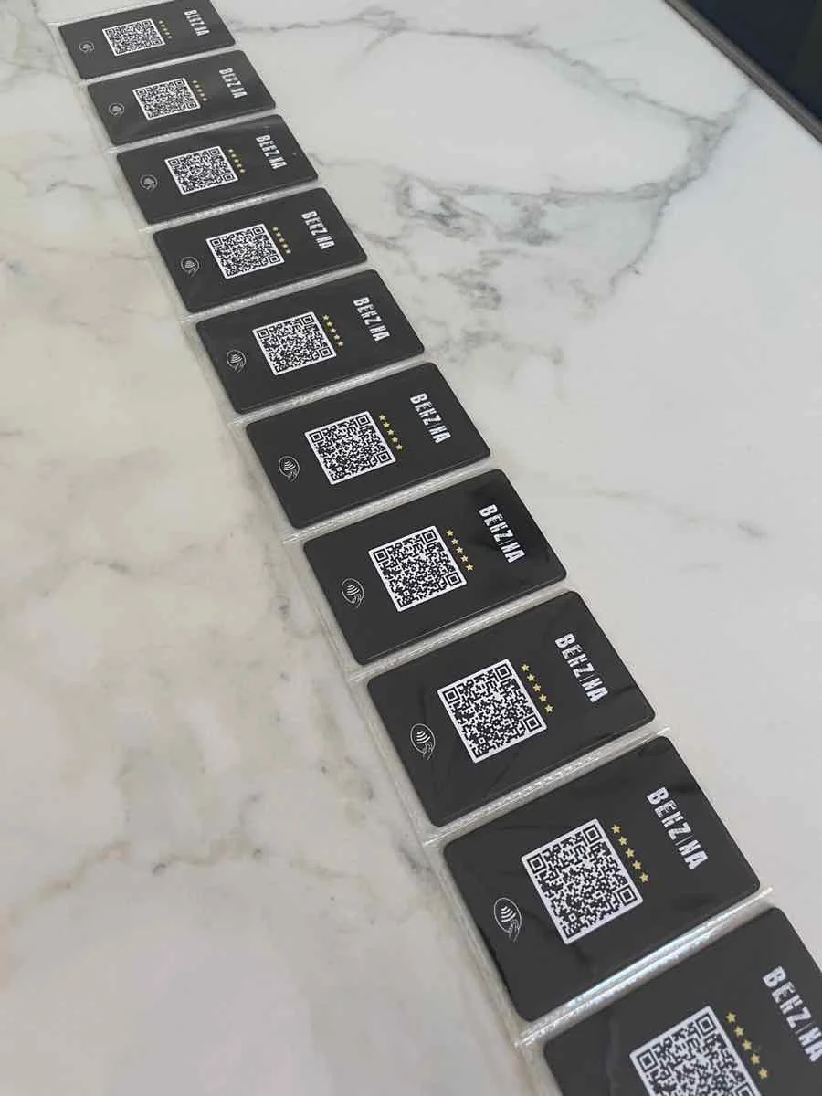 Personalized NFC cards for Benzina, with QR code and logo