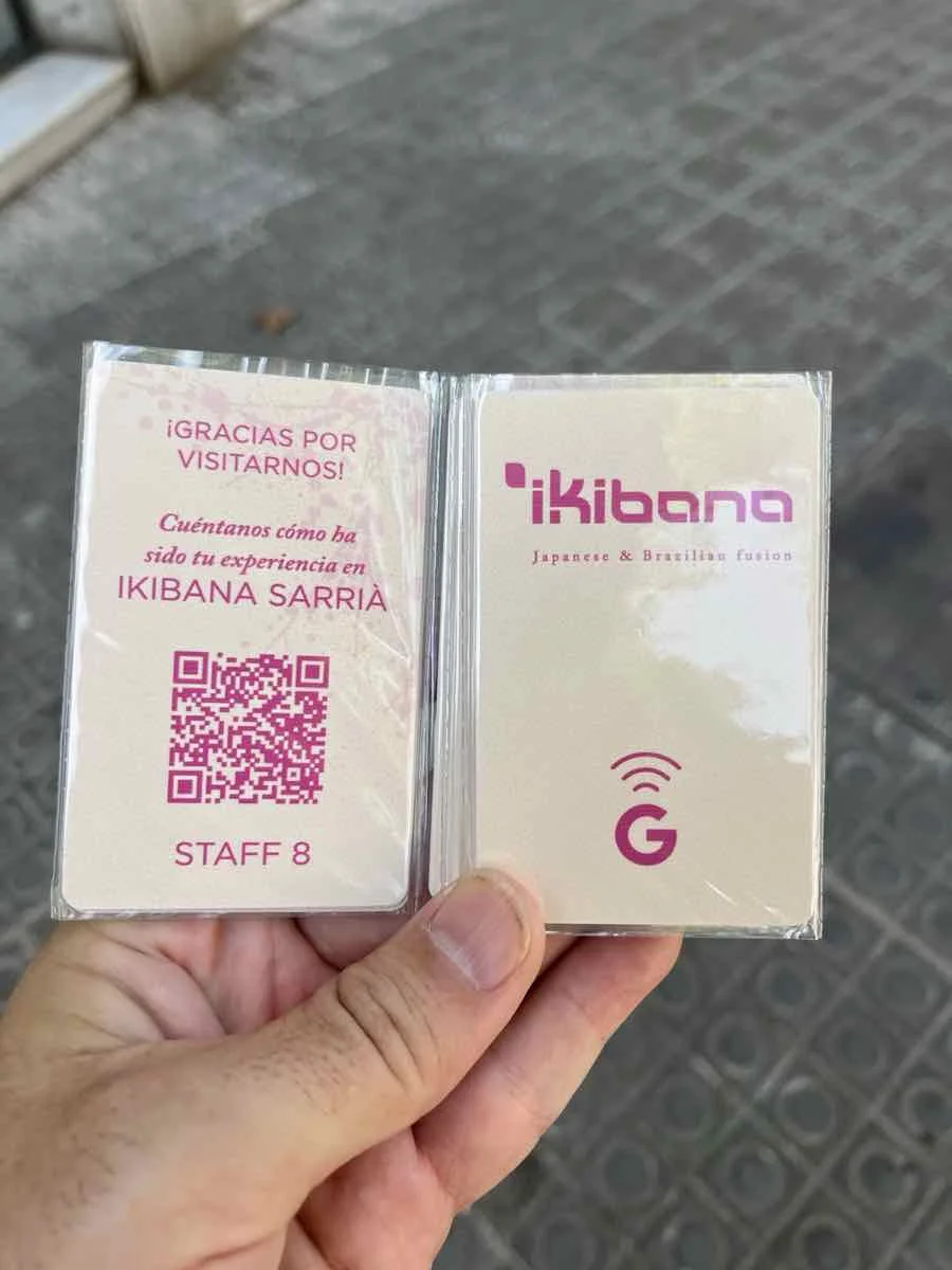 Ikibana Sarrià staff NFC card with review QR code