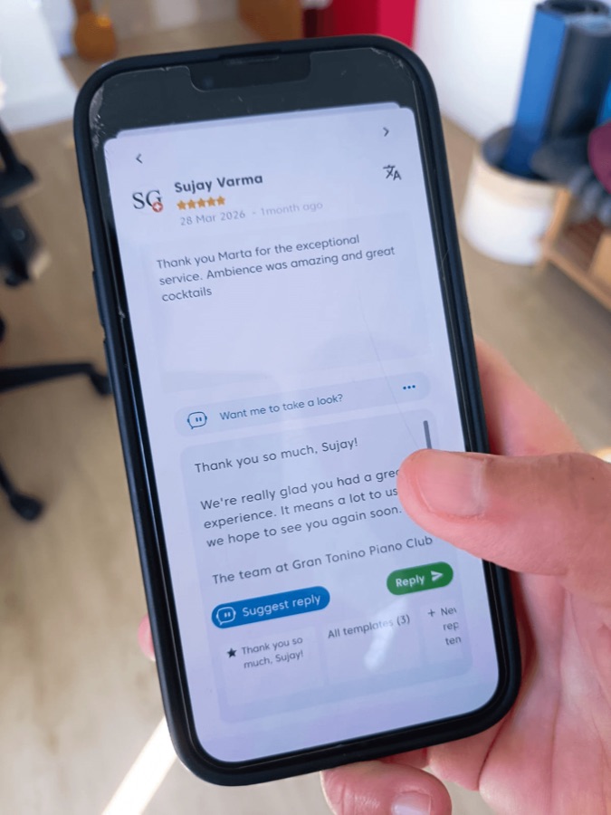 Replying to a Google review using Localboss on mobile