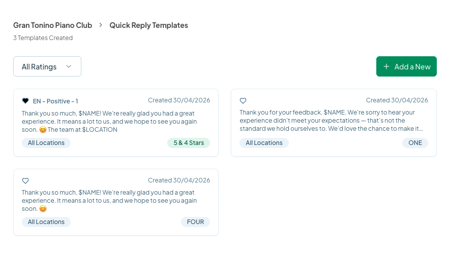 Quick reply templates library — 3 templates created